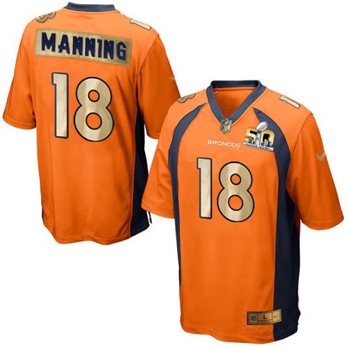 Nike Broncos #18 Peyton Manning Orange Team Color Men's Stitched NFL Game Super Bowl 50 Collection Jersey - Click Image to Close